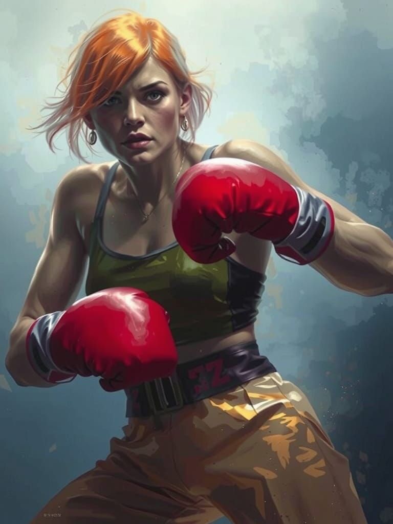 Female Boxer in Dynamic Combat, Rich Colors