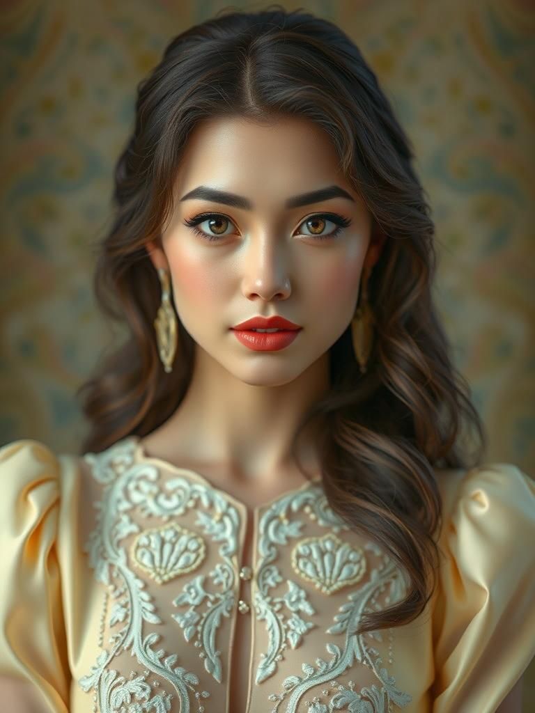 Elegant Woman in Yellow Gown, Hyperrealistic Portrait