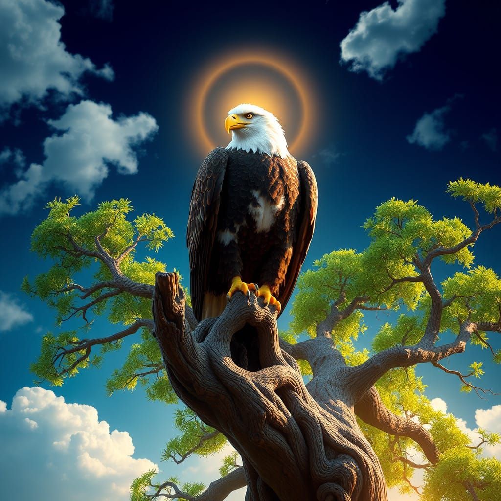 Majestic Bald Eagle Soars in Vibrant Fantasy Realm