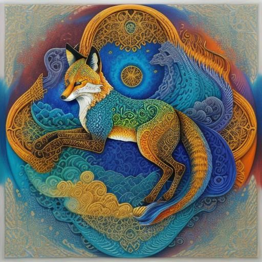 Abstract Fox in Indian Mandala Style