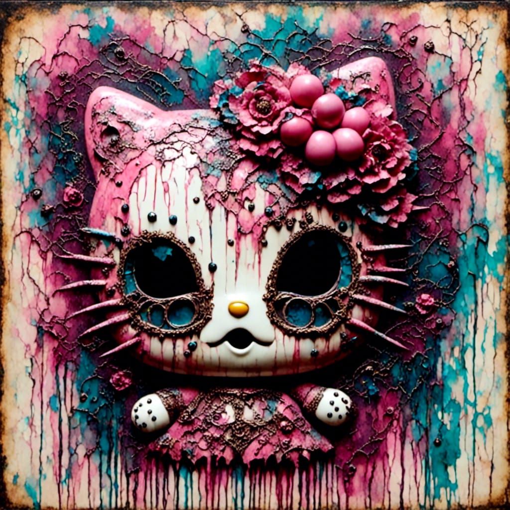 Horror Encaustic Hello Kitty Mask Girl
