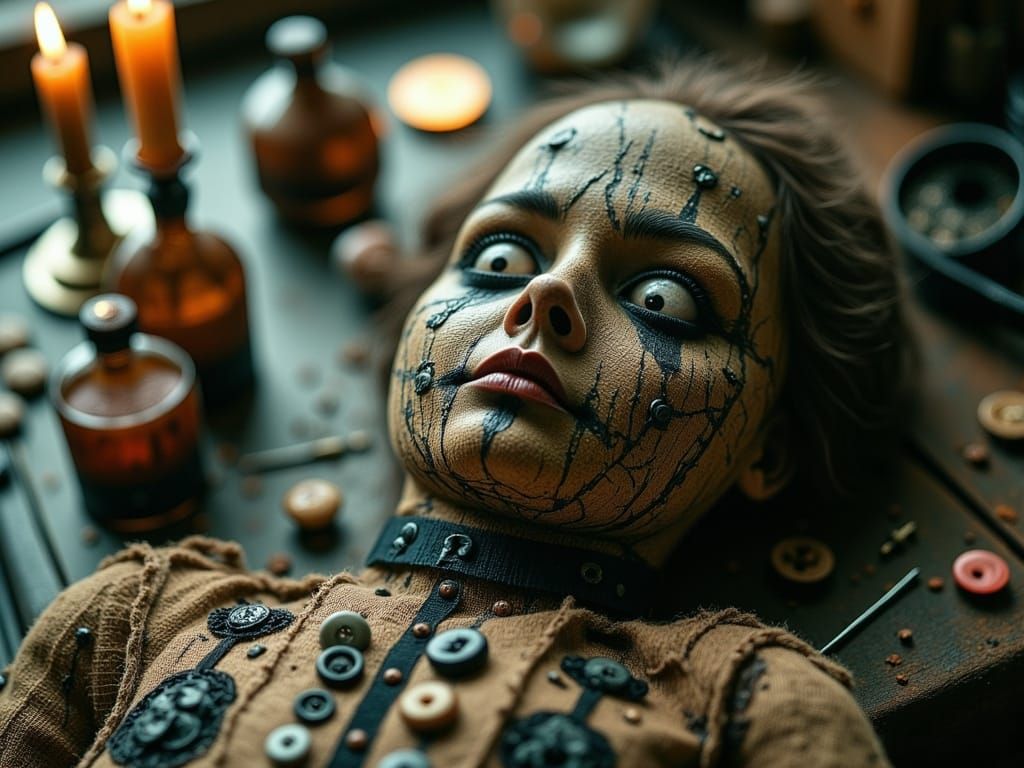 Eerie Voodoo Doll Still Life in Renaissance Style