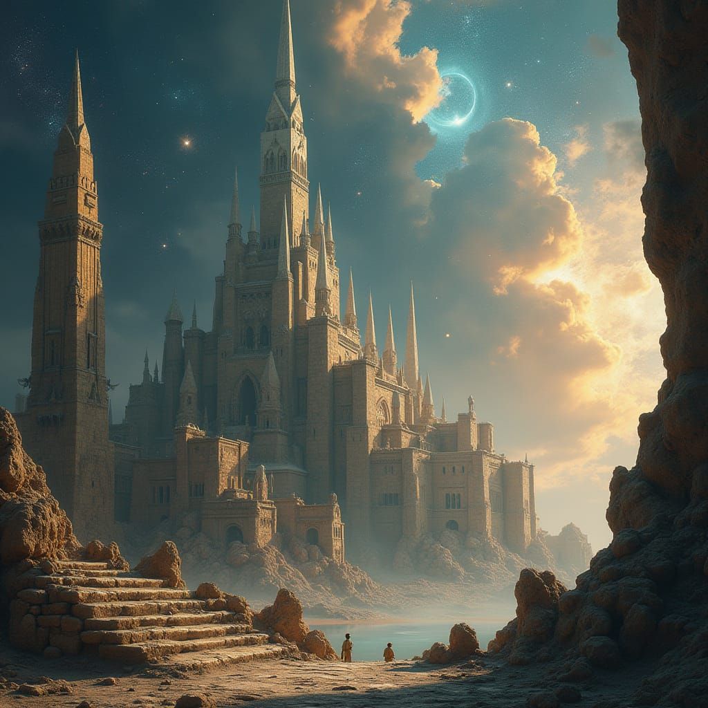 Colossal Stone City in Galaxy, Photorealistic Detail