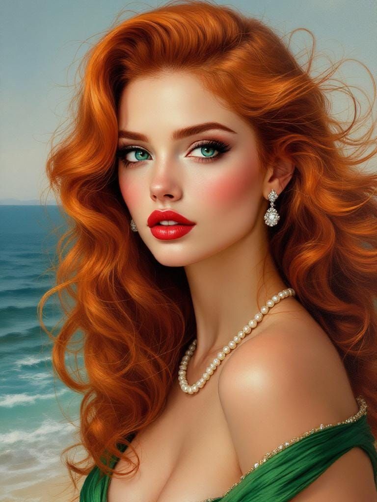 Neo-Impressionist Portrait of Woman with Emerald Eyes