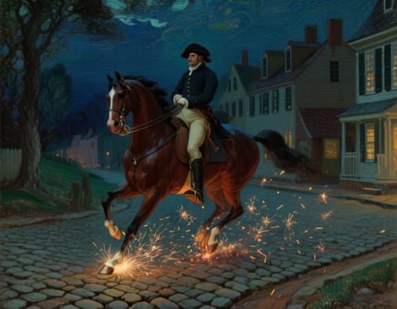 Paul Revere Rides Through Colonial Town at Night