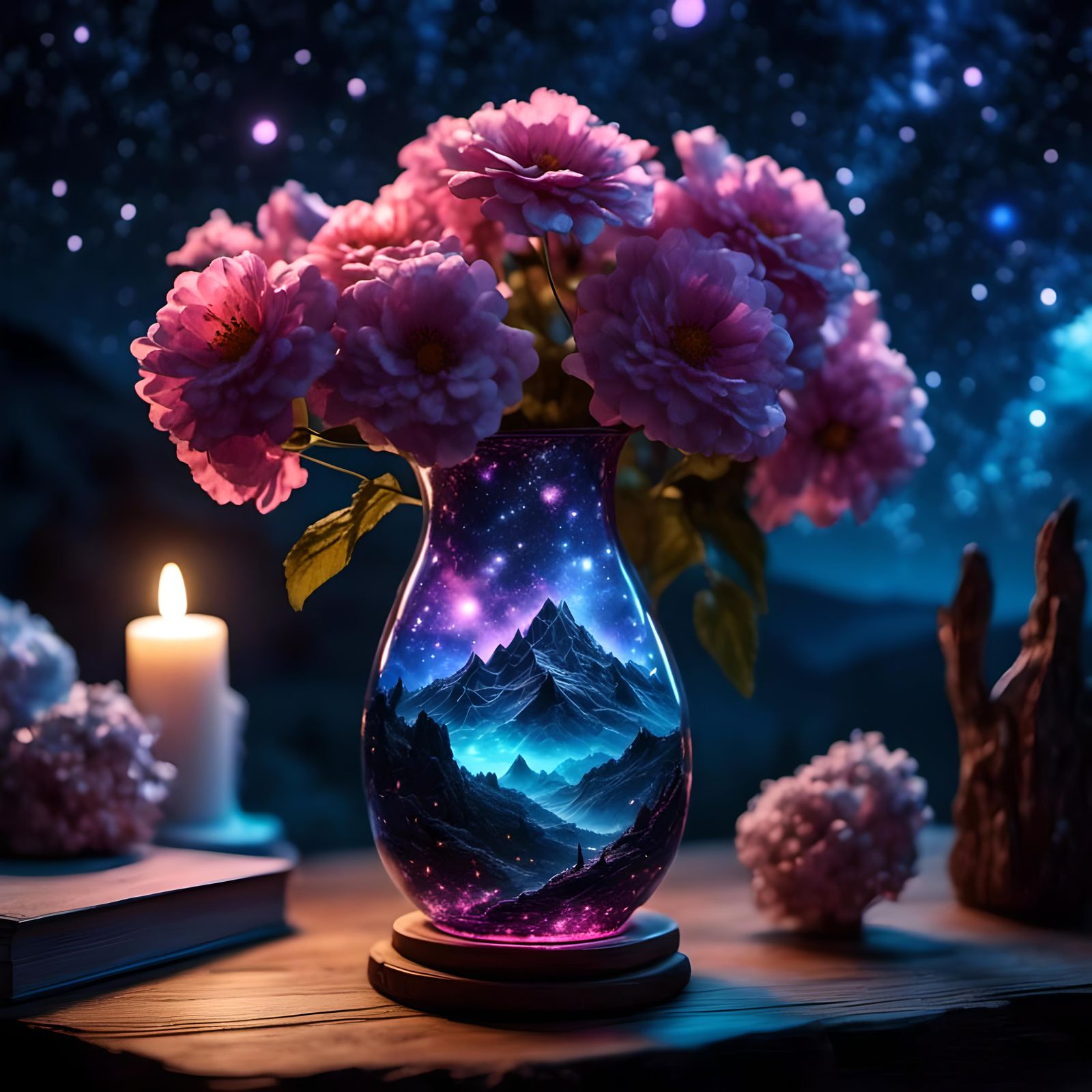 Vase Filled with Galaxy Stars and Constellations