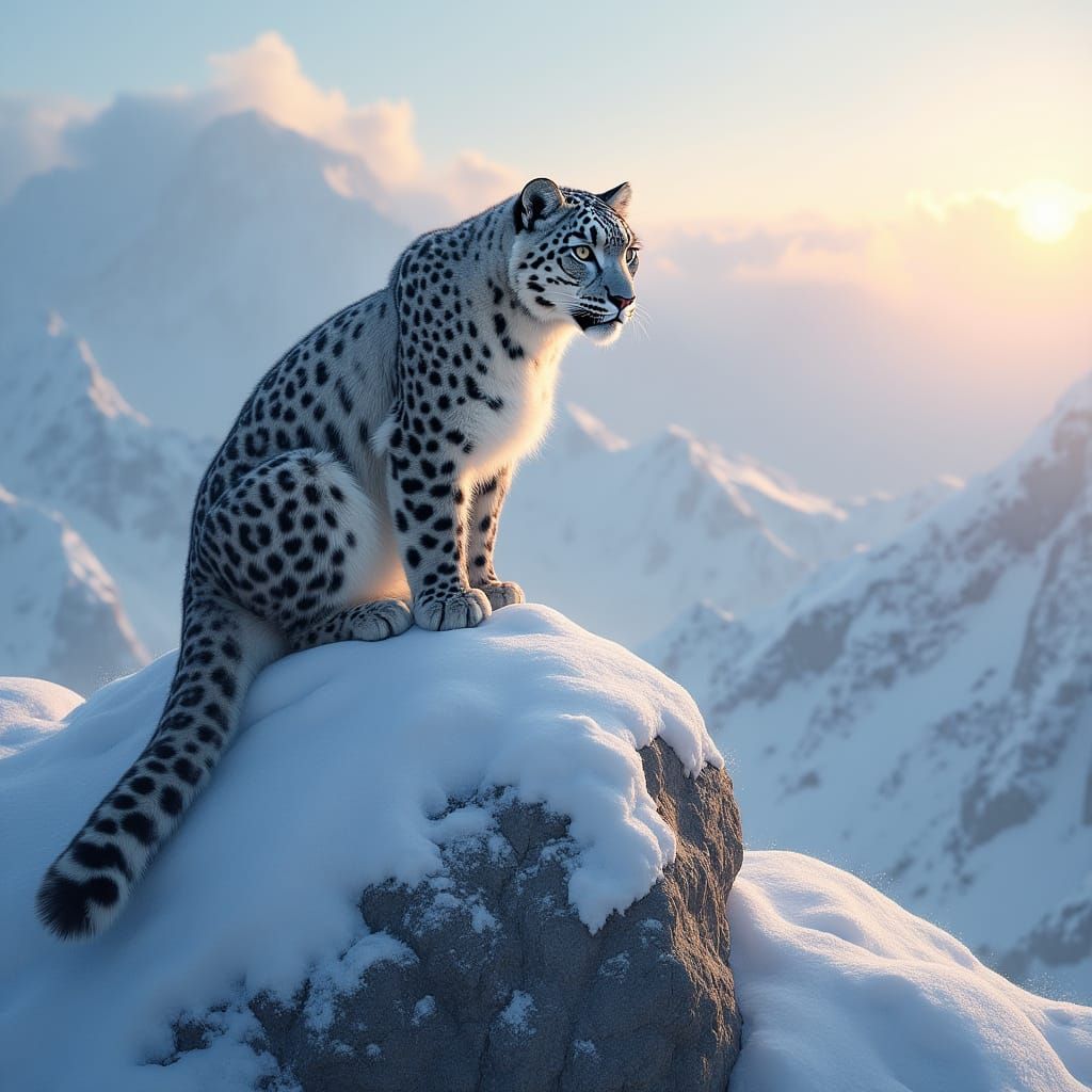 Snow Leopard on Himalayan Peak: Digital Painting