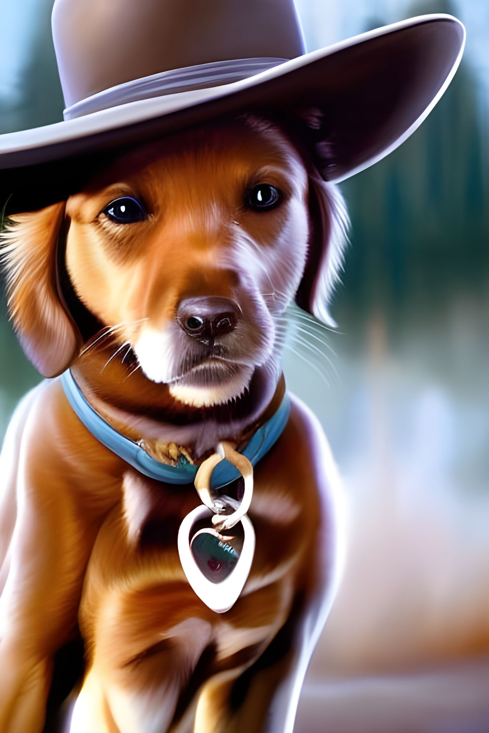 Puppy with Bandana on Farm at Sunset