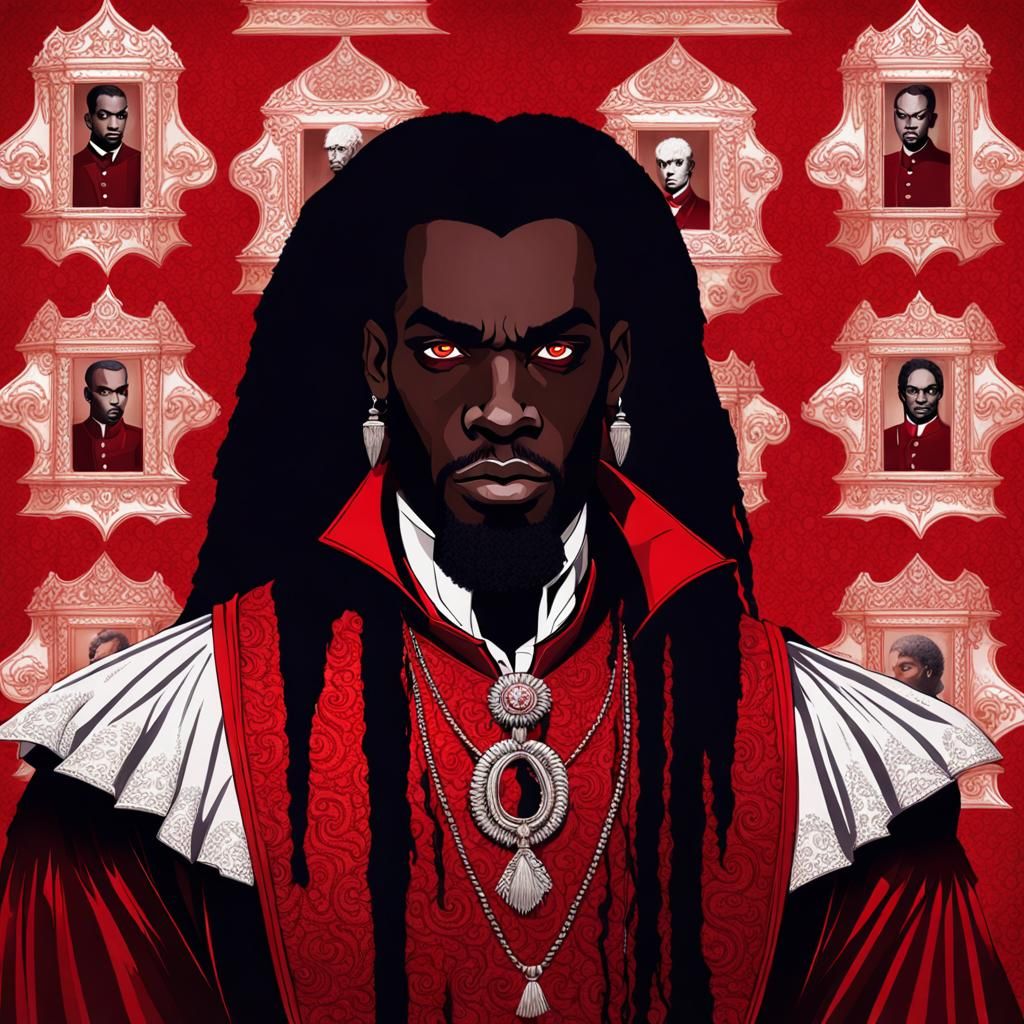 Gothic Aristocrat with Red Eyes and Dark Skin