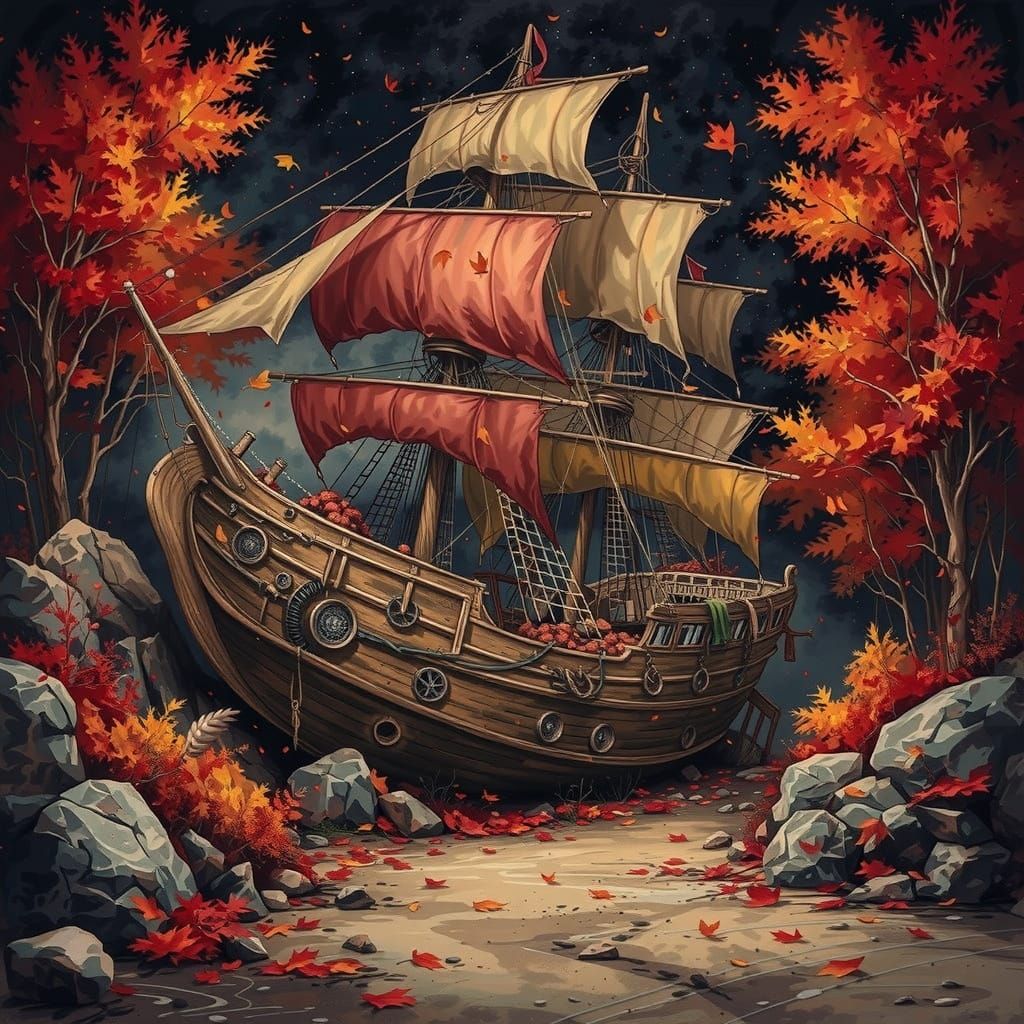 Surreal Autumn Shipwreck Unveiled on Rocky Beach