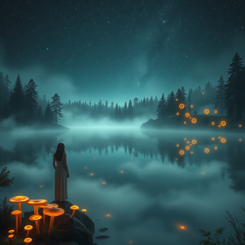 Mystical Lake Contemplation in Fantastical Realism