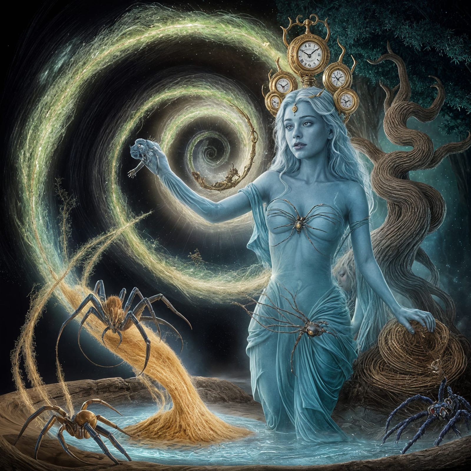 Celestial Goddess with Magical Tree and Portal