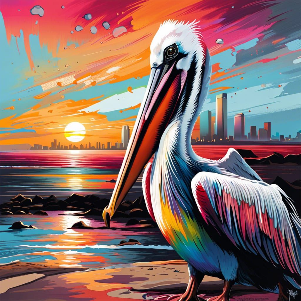 (The Rejects - 006) Injured Pelican on the Beach at Sunset.