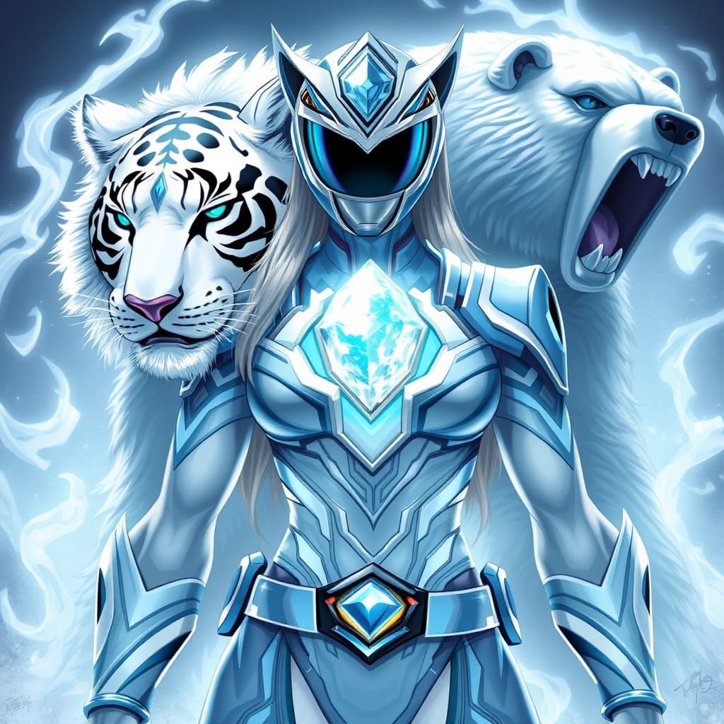 White tiger and bear crystal Power Ranger with crystal attac...