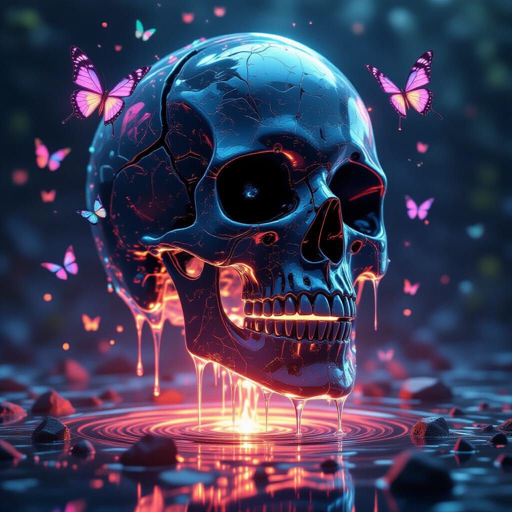 Liquid Time Skull Dripping Memories in Fractal Style