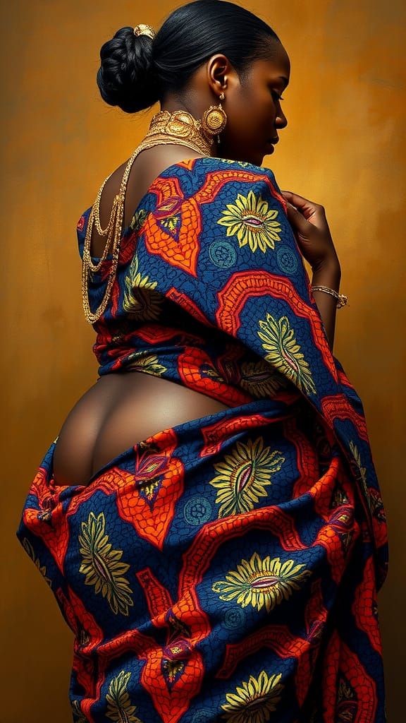 Pregnant African Goddess in Ornate Gold Jewelry