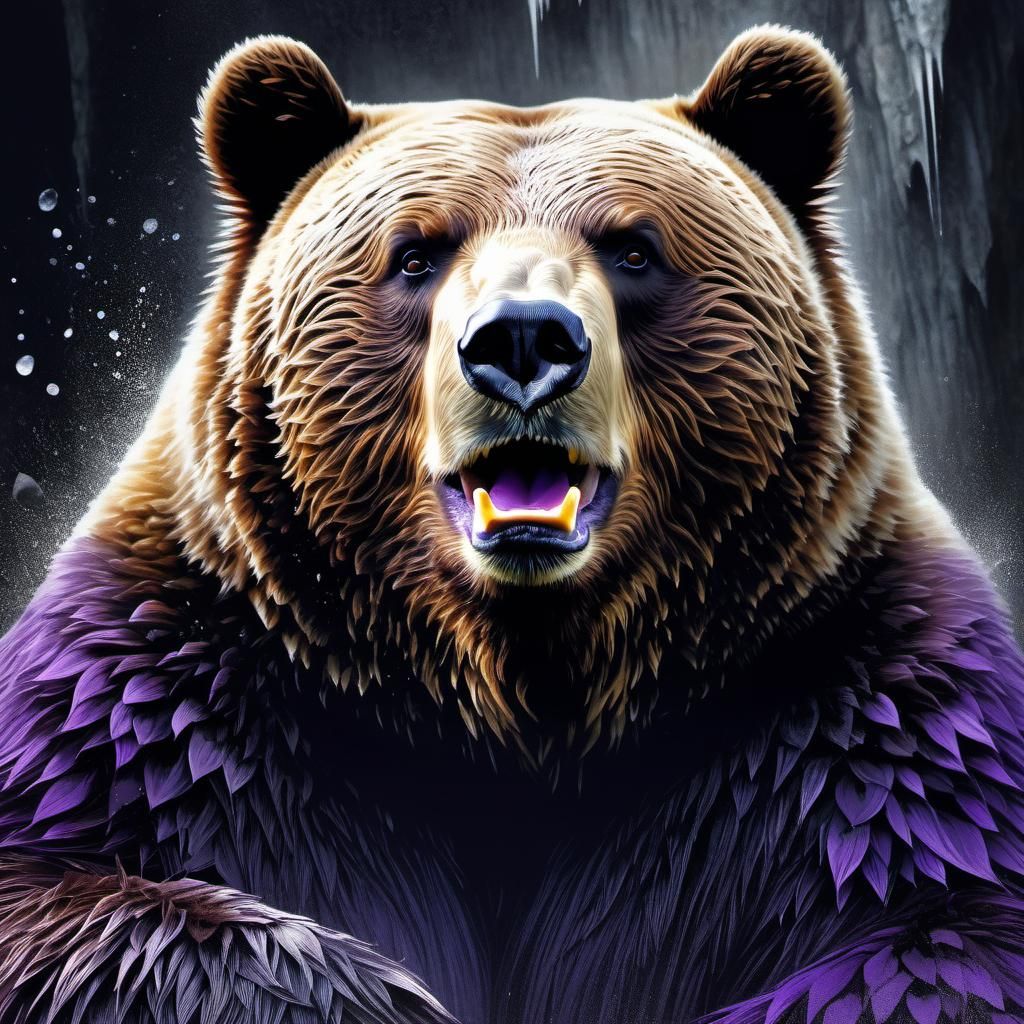 Surprised Bear Portrait in Glimmering Crystalline Cavern