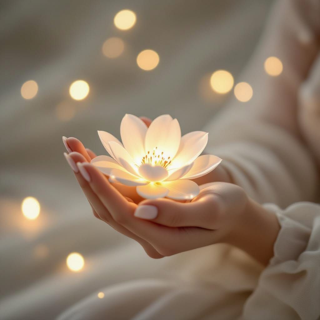 Elegant Hand Holds Luminous, Glowing Flower