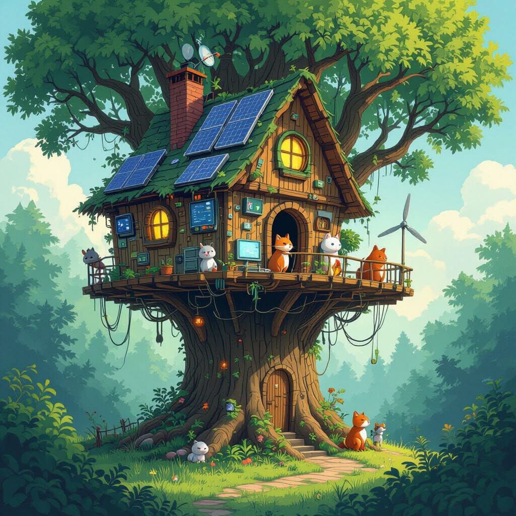 Enchanted Treehouse in Ghibli-Potter Style