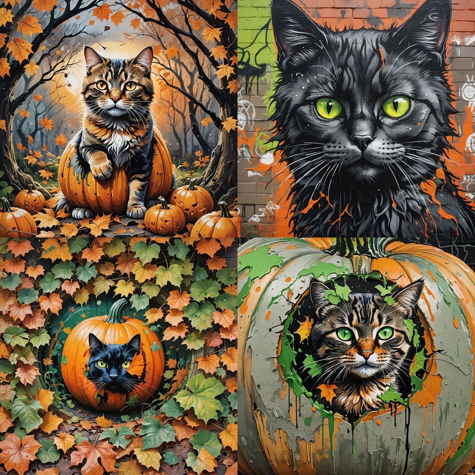 Cute Black Cat Inside Halloween Pumpkin Graffiti Art