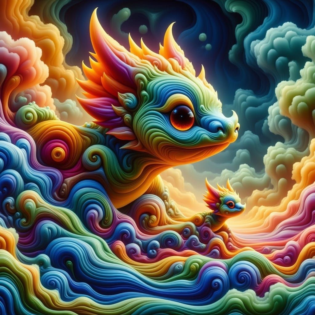 Dragon on Shoulder in Psychedelic Inkt Splatter Art