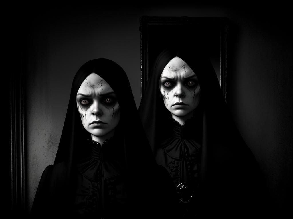 Eerie Victorian Mansion Mirror Scene in Dark Art