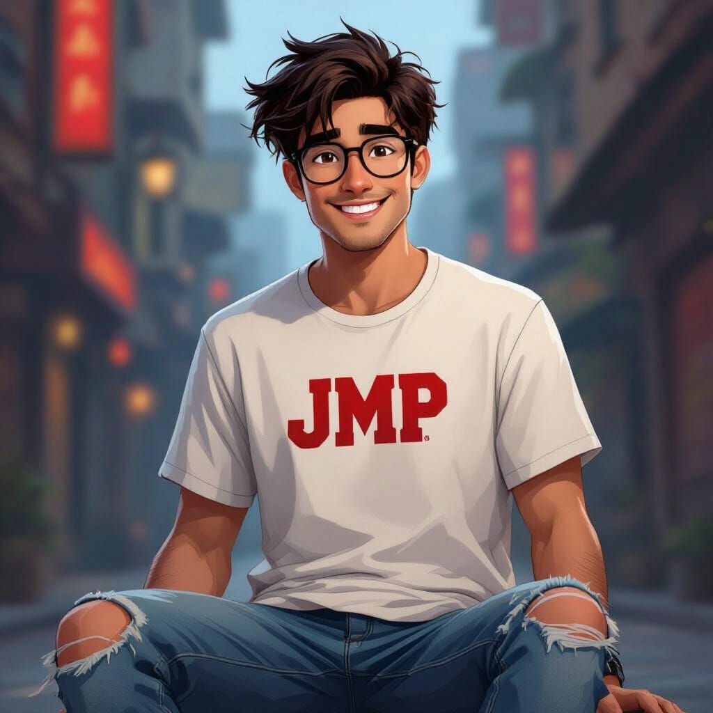 Young Man with Dark Hair and Glasses in Animated Style
