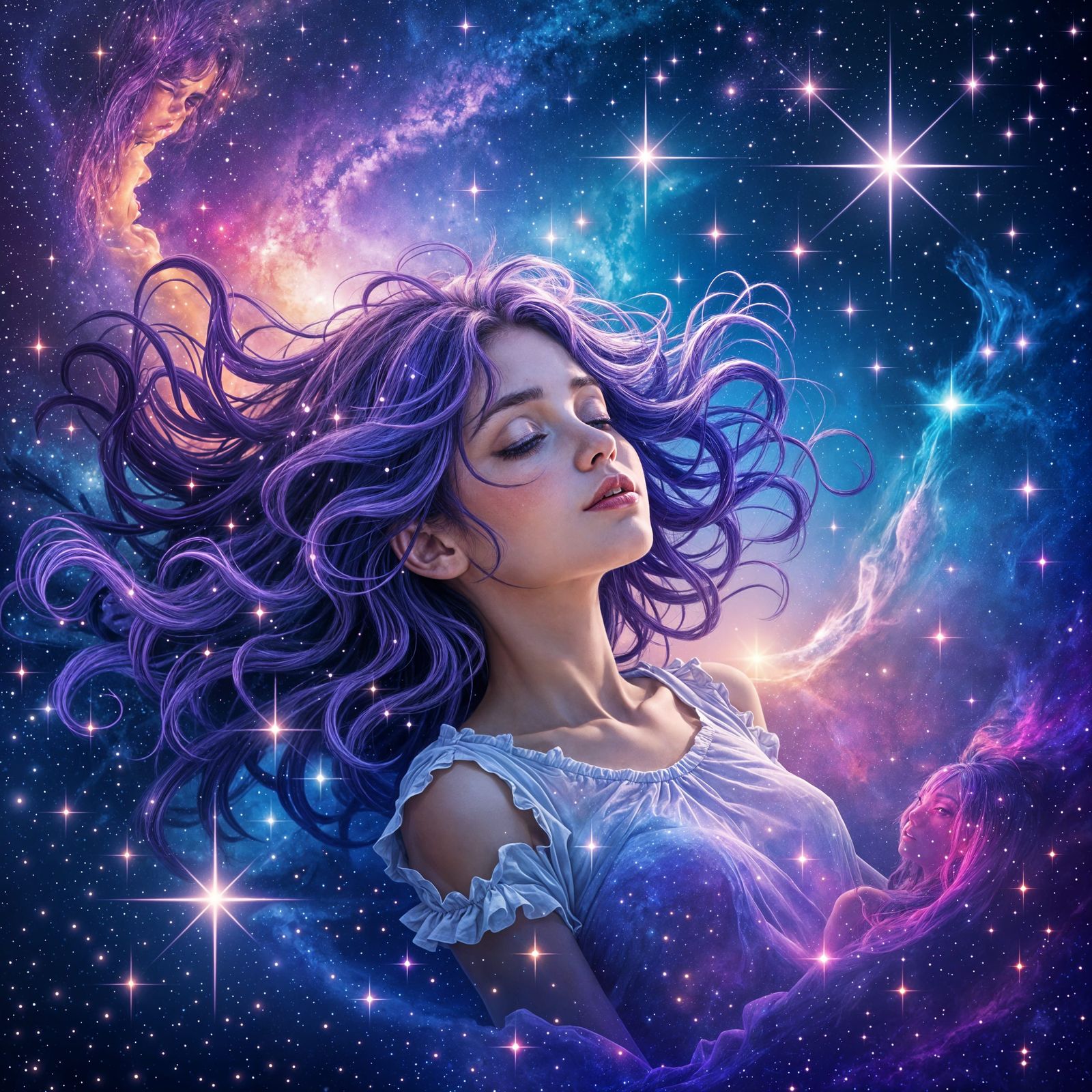 Astral Cosmic Girl Among Stars in Universe