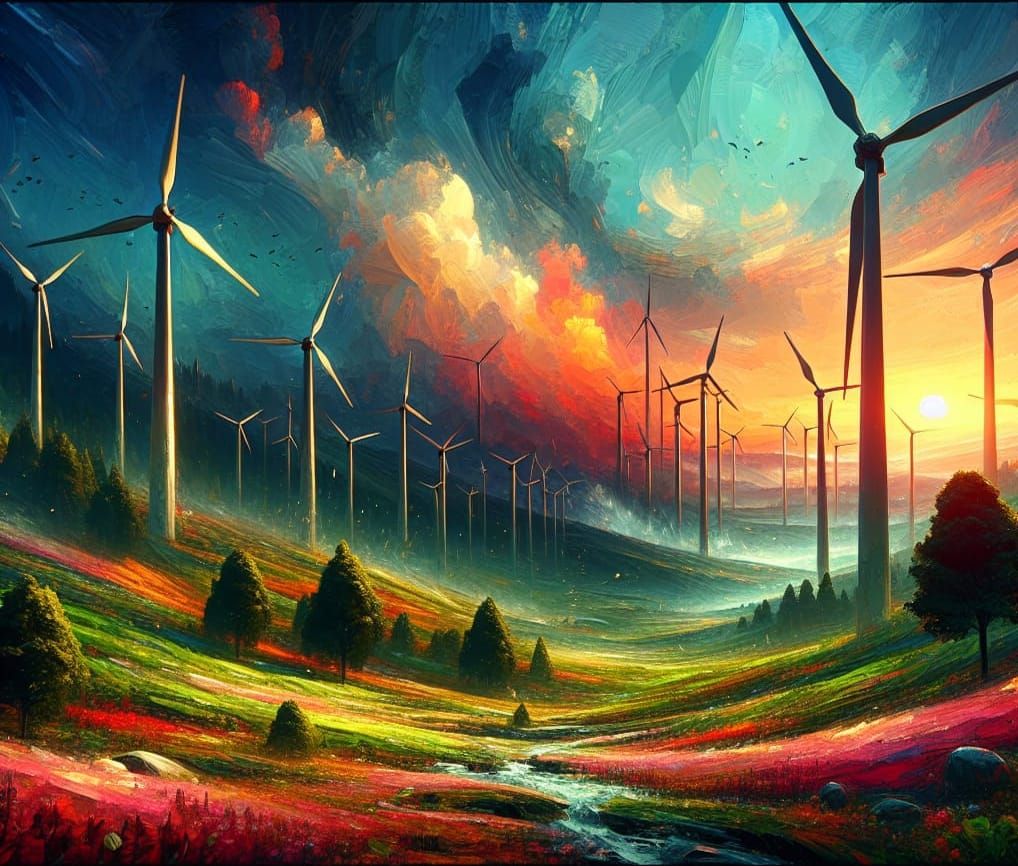 Wind turbines at sunset