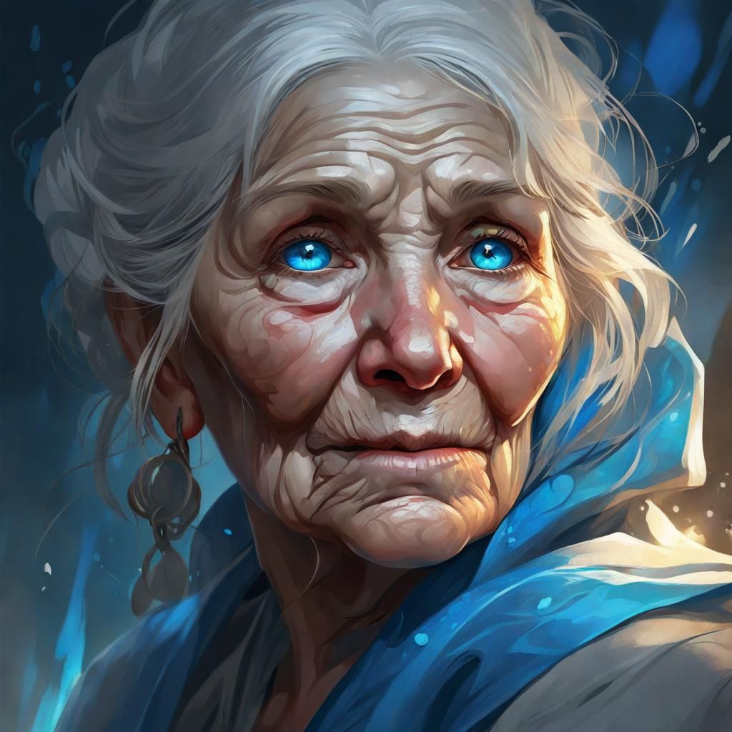 Tearful Portrait of an Old Woman in Artstation Style