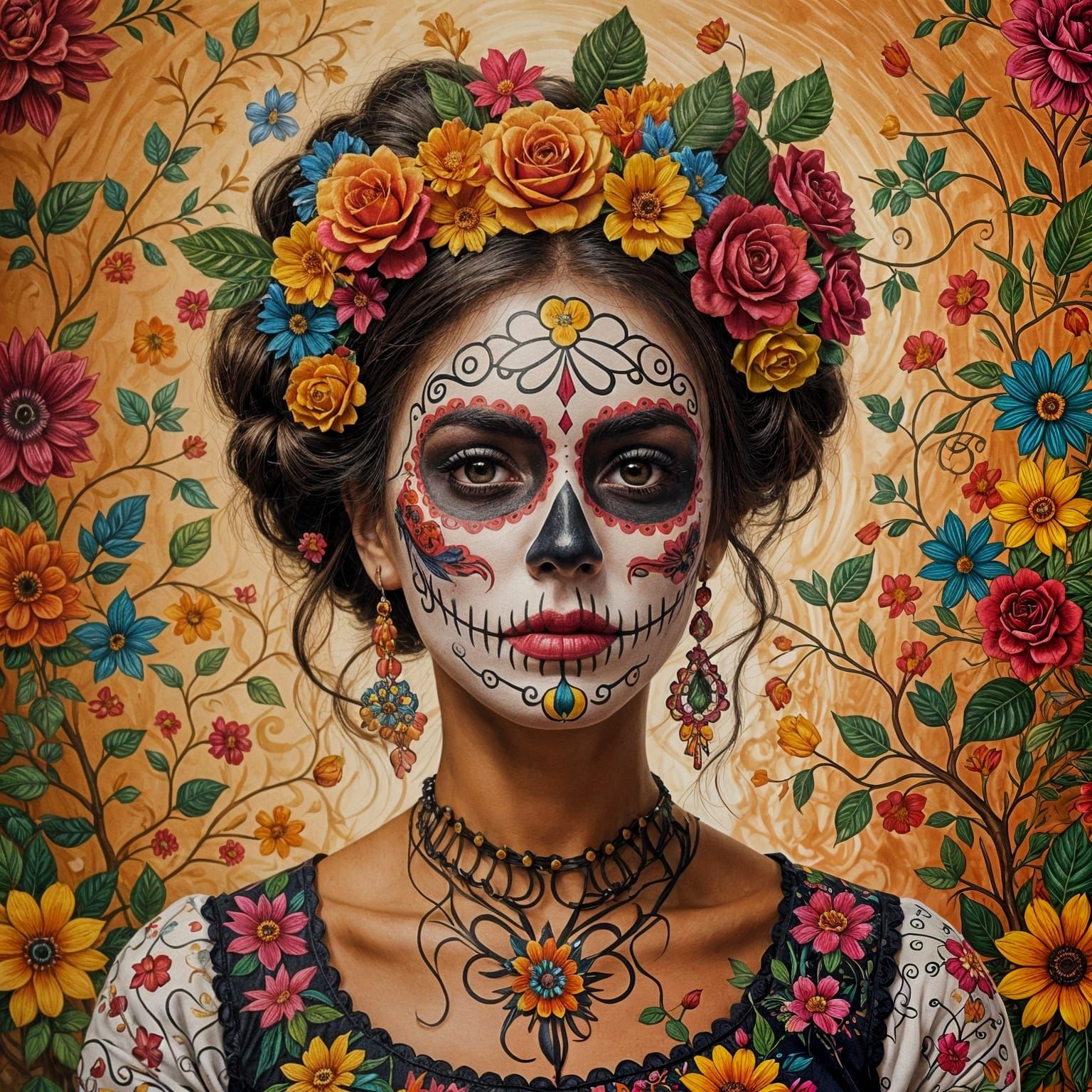 Woman with Colorful Day of the Dead Face Paint