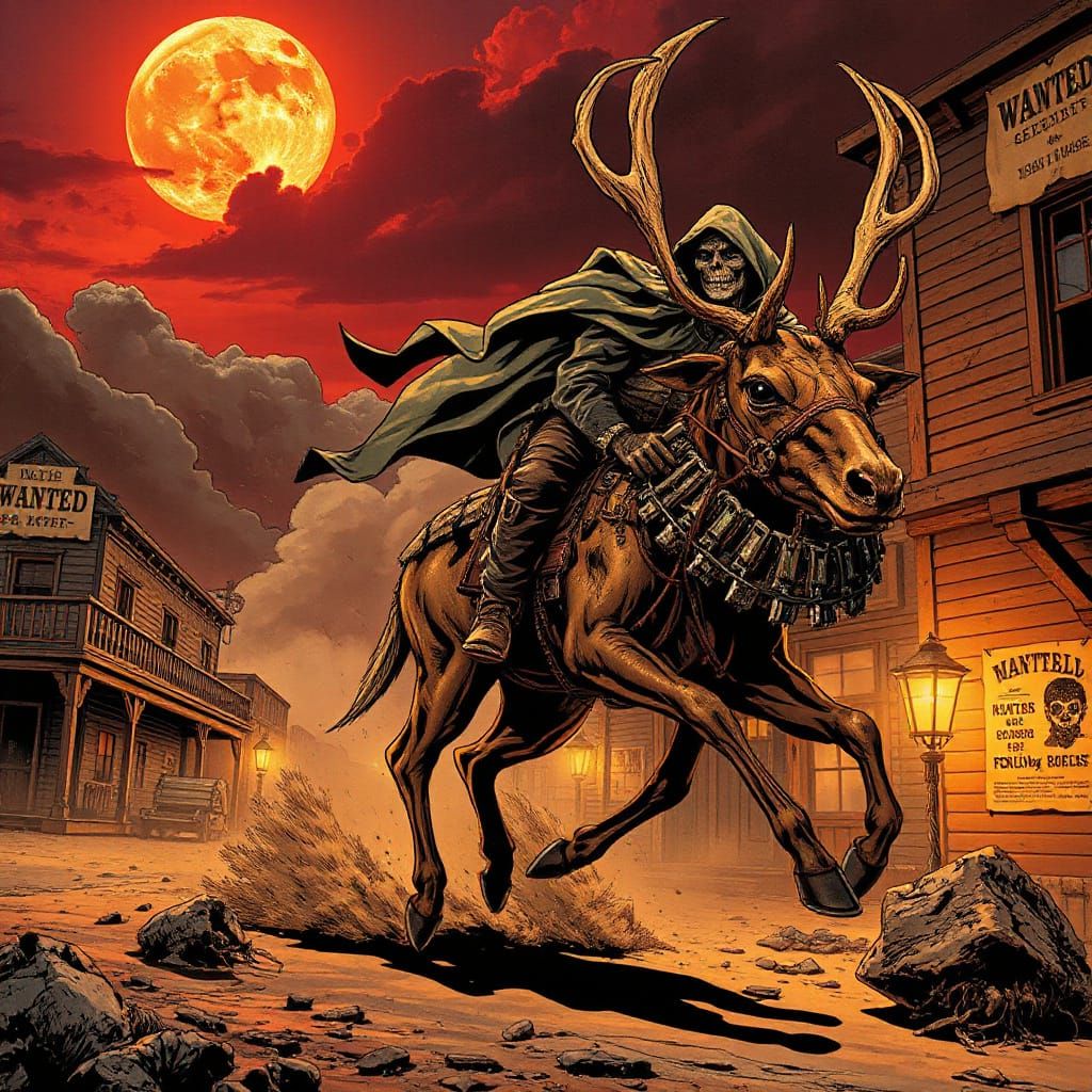 Westernpunk Revenant on Biomechanical Jackalope Comic Poster