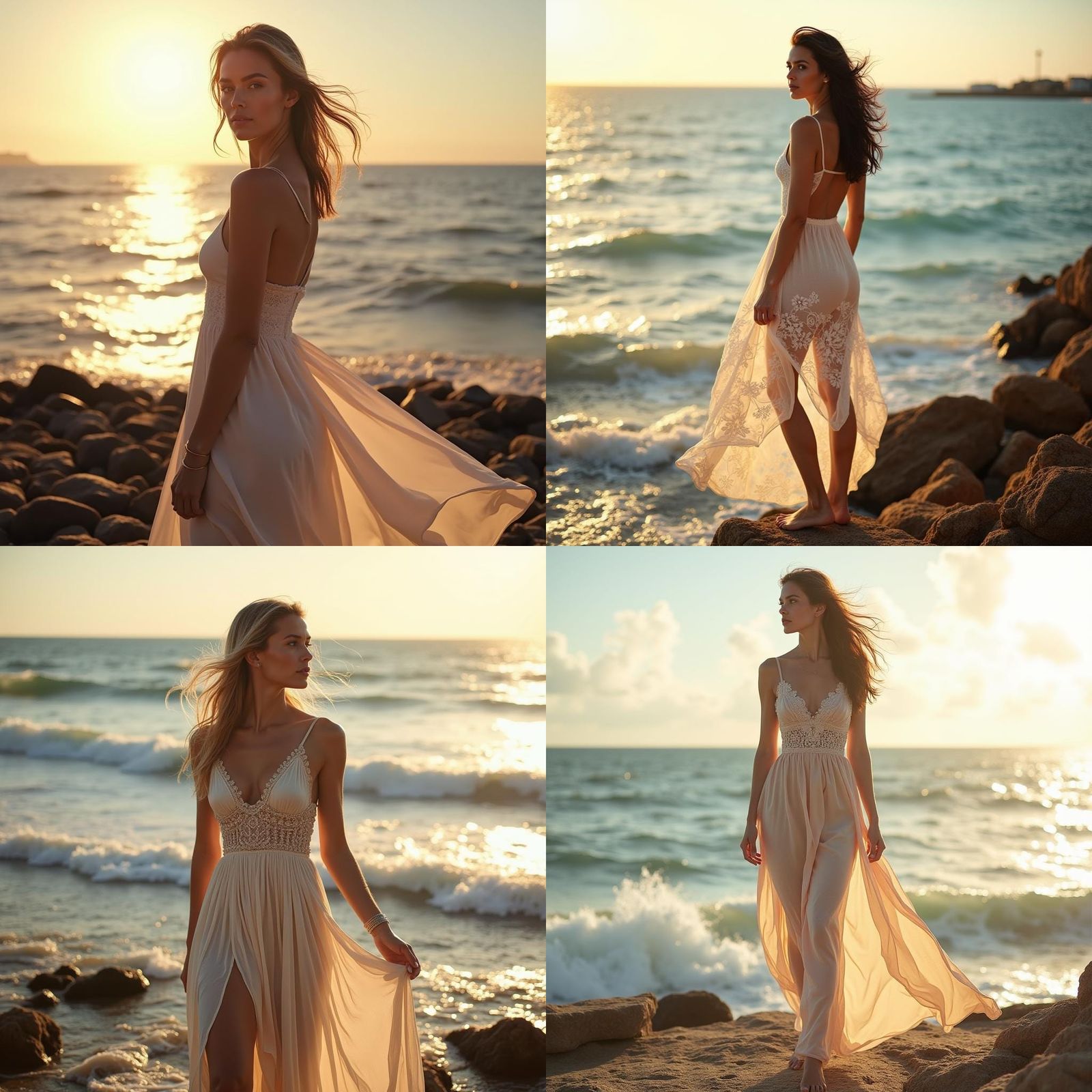 Breathtaking Woman on Beach at Golden Hour