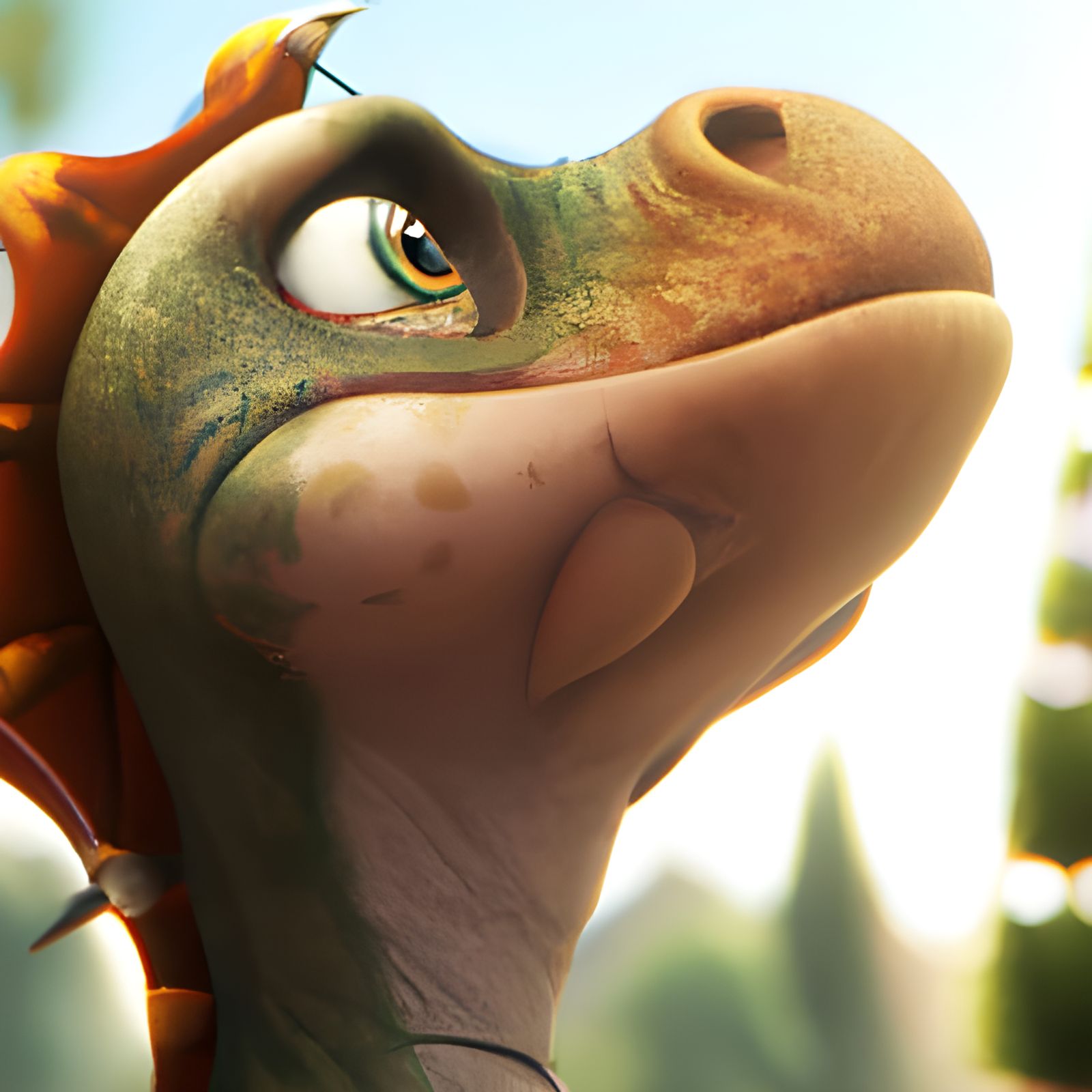 Adorable Chibi Dinosaur at Theme Park in 3D