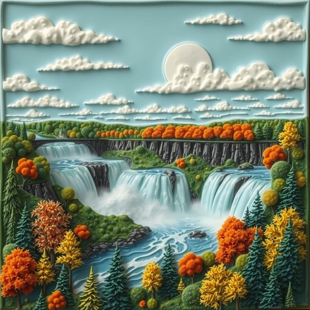 Surreal Cel-Shaded Landscape of Niagara Falls in Vibrant Ena...