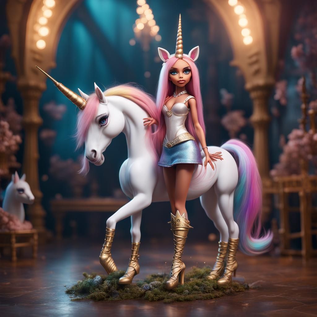 Hyperrealistic Bratz Doll as Unicorn Lady