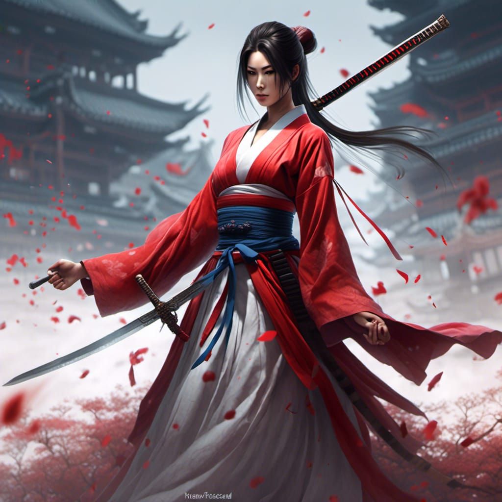 Woman Warrior with Sword in Anime Style