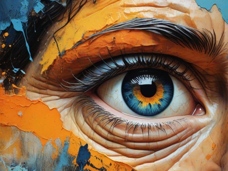 Eye Reflects a Stormy Seascape in Graffiti-Inspired Watercol...