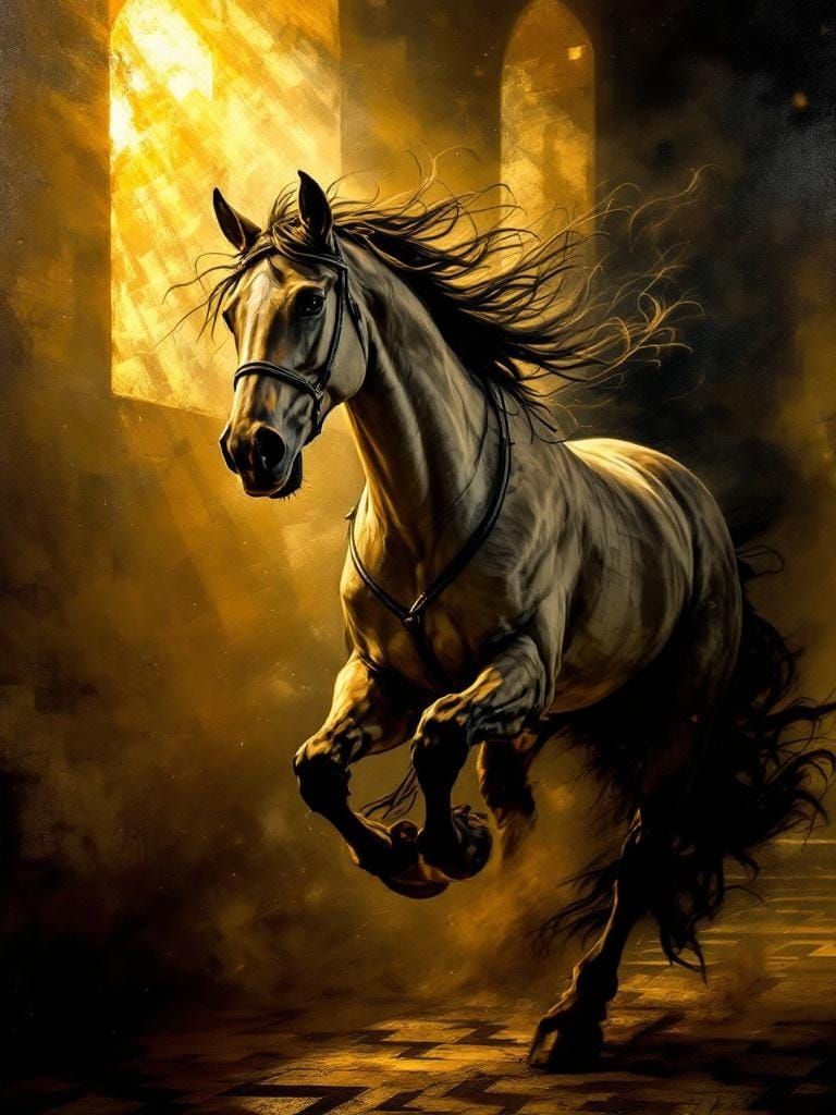 Cathedral Fire: Horse Erupts in Tenebrism Style