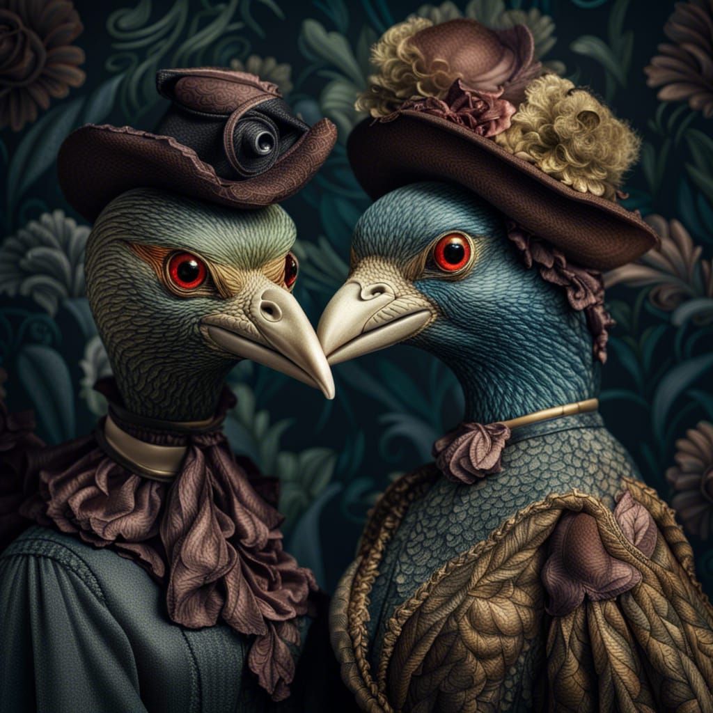 Portrait of two anthropomorphic lady birds