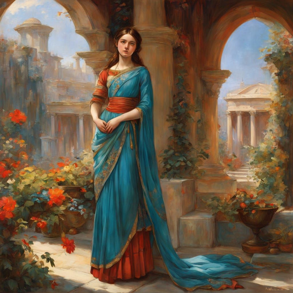 Regal Anime-Inspired Garden Portrait in Vibrant Colors