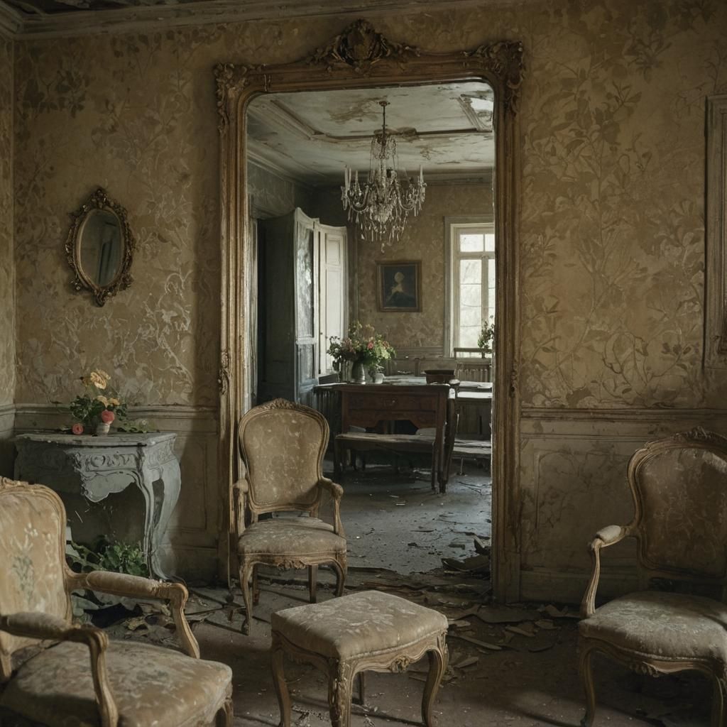 Abandoned French House Interior: Cinematic Film Still