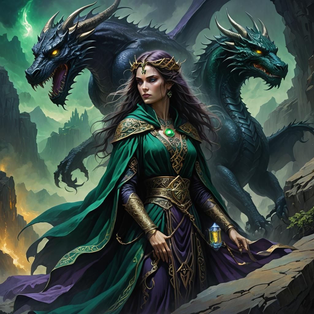 Celtic Gothic Witch with Dragons: Fantasy Art