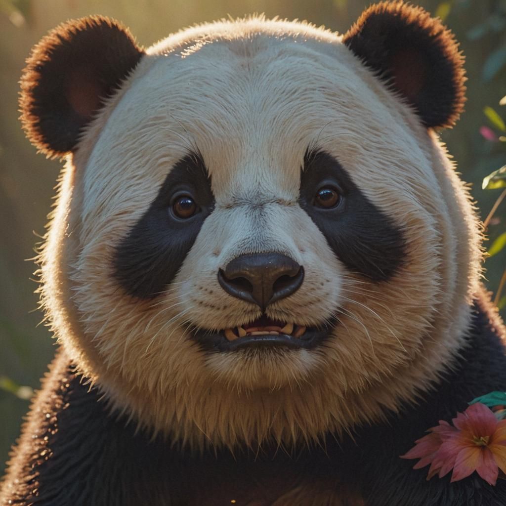 Smiling Panda Portrait in Art Nouveau Style