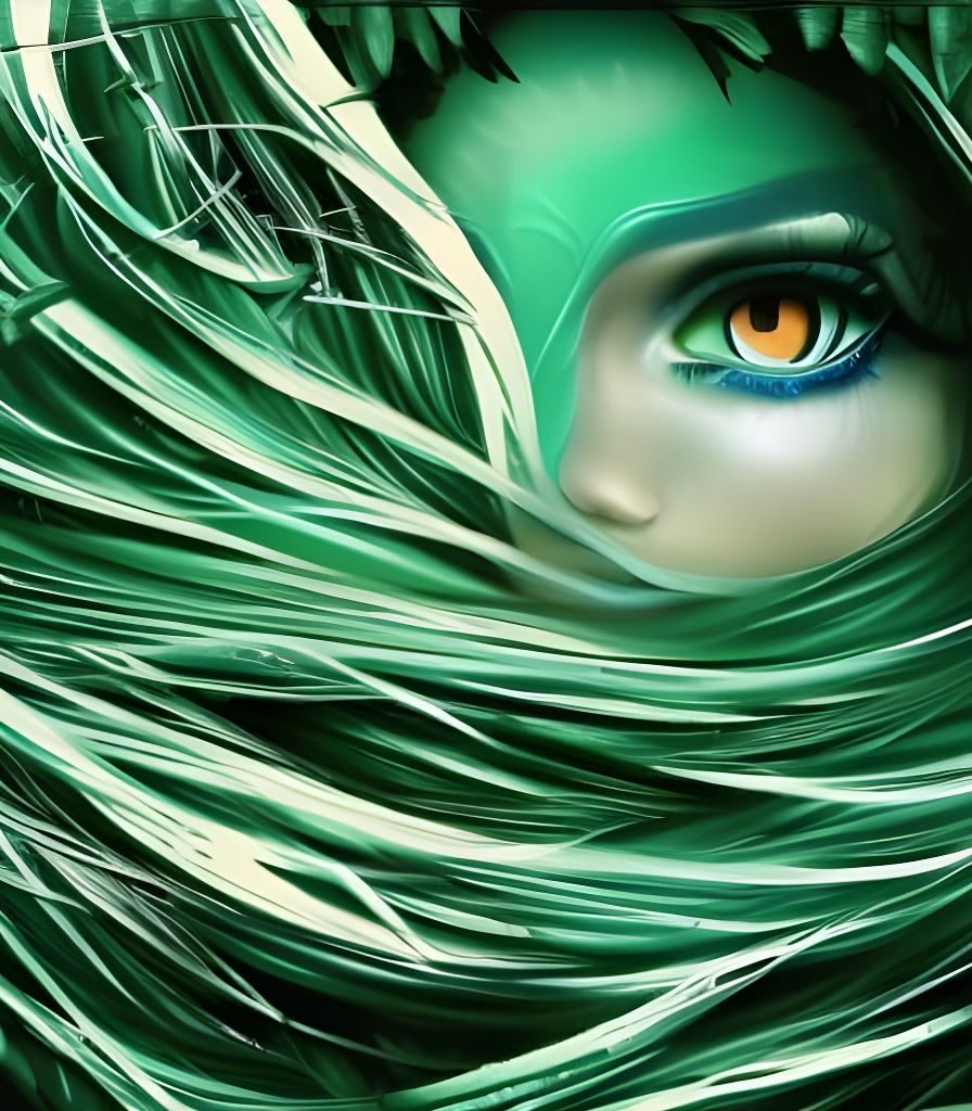 Beautiful Woman with Green Eyes and Flowing Hair