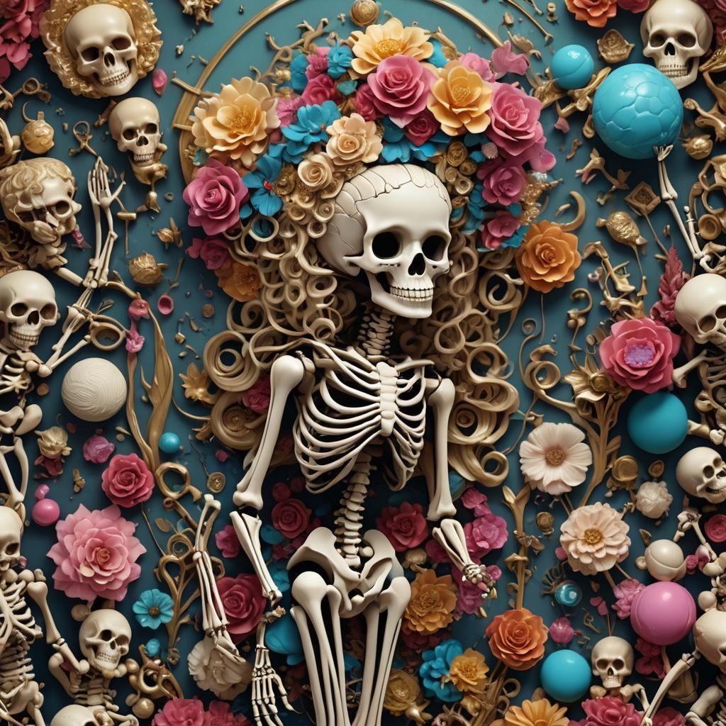 Betty Boop Skeleton as Birth of Venus, 3D Render