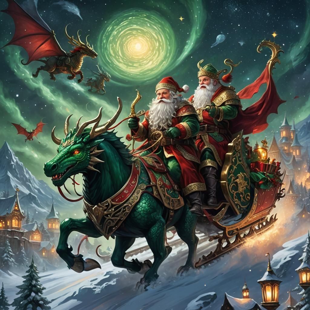 Santa's Dragon Sleigh: A Fantasy Concept Art