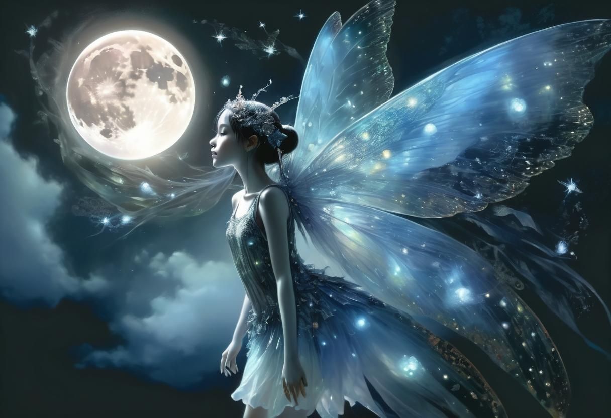 Bioluminescent Moon Fairy Collage in Oil on Canvas