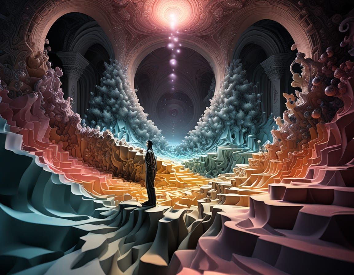 surrealism 3D distorted perspective paradoxes knolling fract...