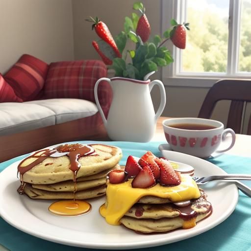 Heavenly Breakfast Art: Pancakes, Bacon, and Sunshine